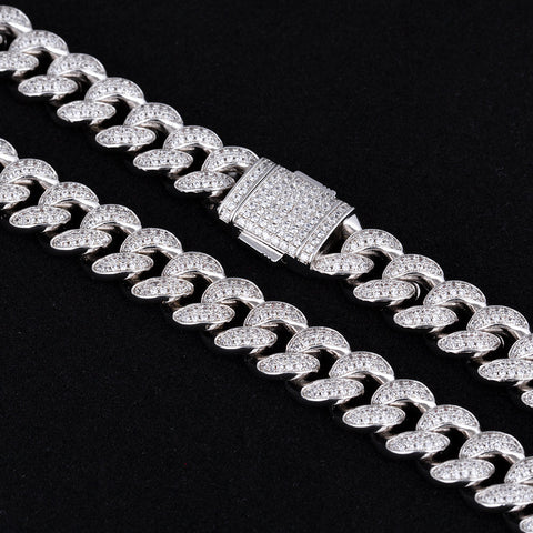 12mm Iced Out Cuban Link Necklace and Bracelet Set in White Gold KRKC