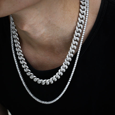 Iced Out Cuban Link Chain and Tennis Chain Set in White Gold KRKC&CO KEEP REAL KEEP CHAMPION
