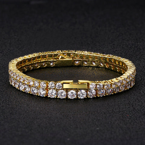 CZ Diamond Tennis Bracelets Set for Men's in 14K Gold (3mm+4mm) KRKC
