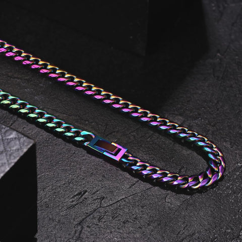 KRKC 8mm Rainbow Mens Miami Cuban Link Chain and Bracelet Set