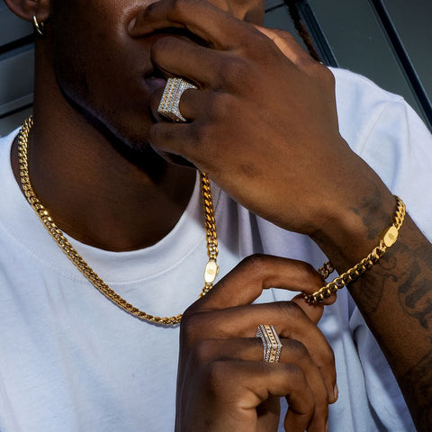 Push Button Clasp  10mm Miami Cuban Link Chain and Bracelet Set in 18K Gold KRKC