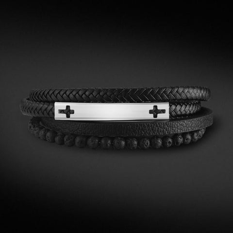 Leather Volcanic Rock Beaded Custom Bracelet for Men's KRKC $49.99