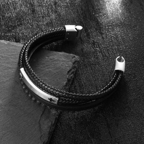 Leather Volcanic Rock Beaded Custom Bracelet for Men's KRKC $49.99
