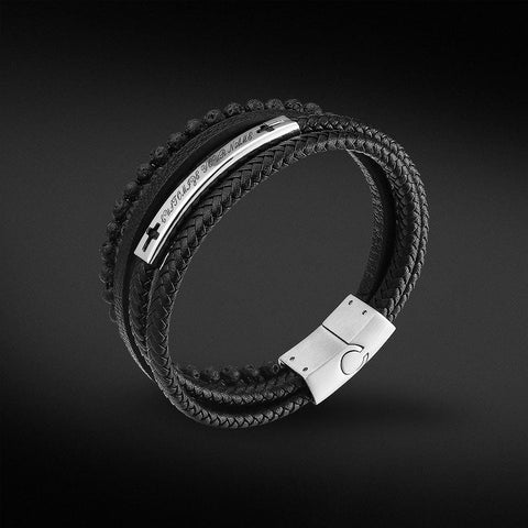 Leather Volcanic Rock Beaded Custom Bracelet for Men's KRKC $49.99