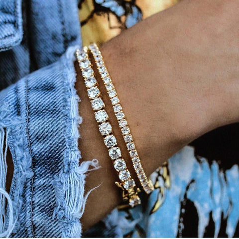 CZ Diamond Tennis Bracelets Set for Men's in 14K Gold (3mm+4mm) KRKC